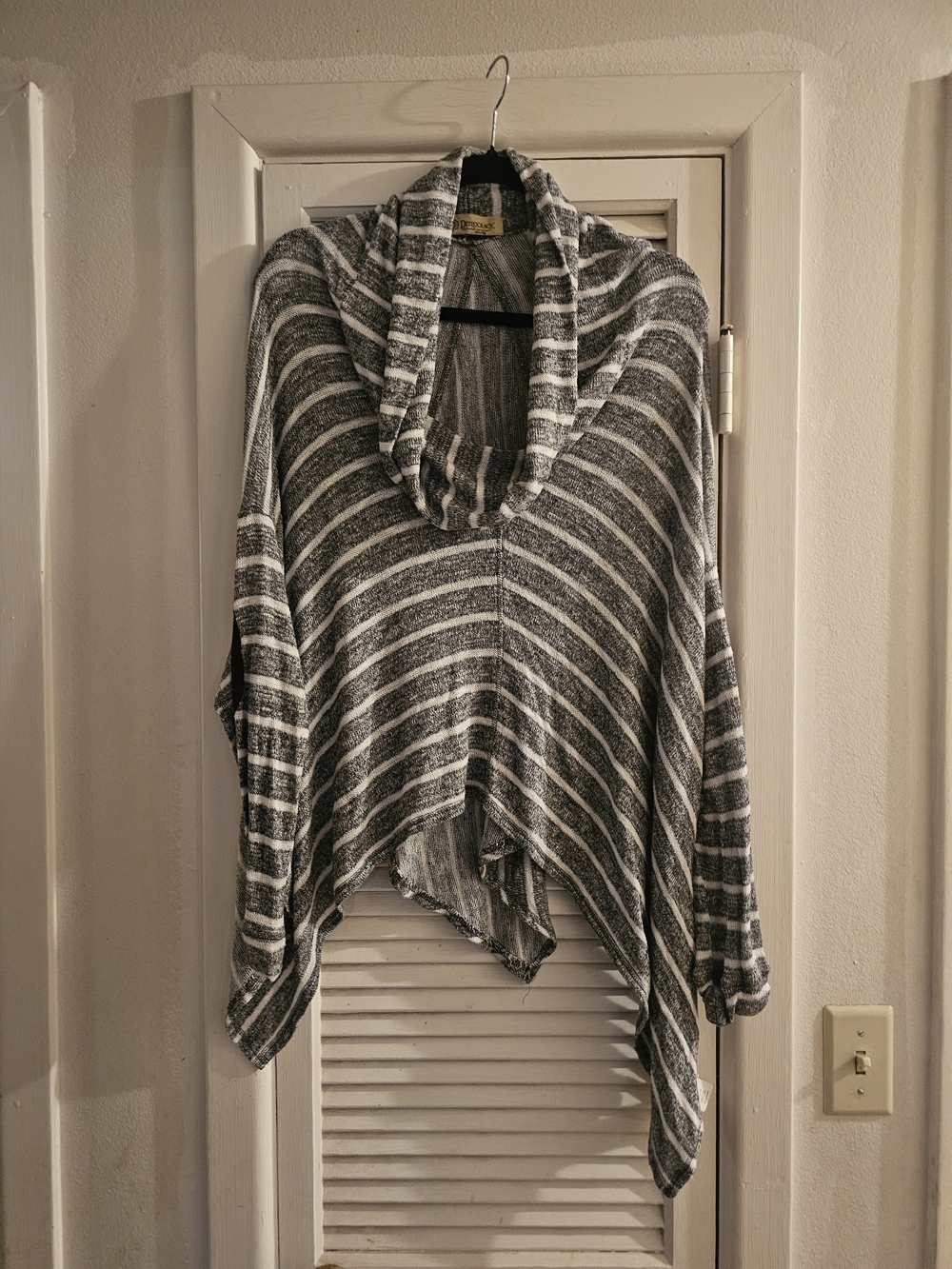 Striped Gray/Brown Cowl Neck Women's Sweater
